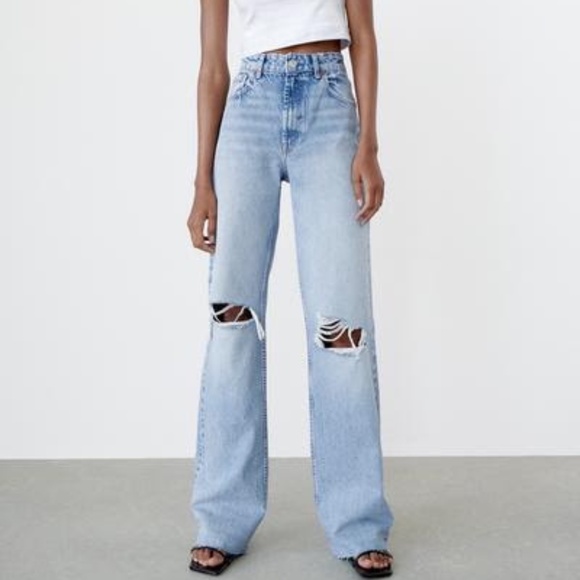 Zara Ripped Wide Leg Jeans - Picture 1 of 2